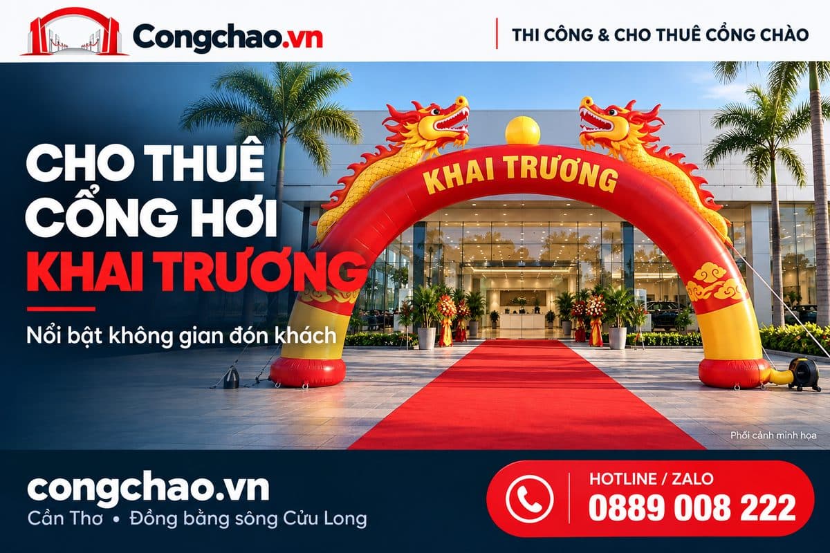 Phối cảnh cổng hơi đỏ vàng cho lễ khai trương cửa hàng