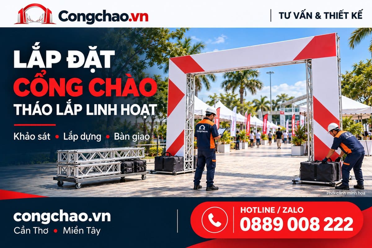 Lắp đặt cổng chào tháo lắp tại sự kiện ngoài trời ở Cần Thơ